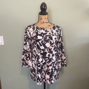 Ellen Tracy Womens Abstract Geo Jersey‎ Bell Sleeve Blouse Top Multicolor Small